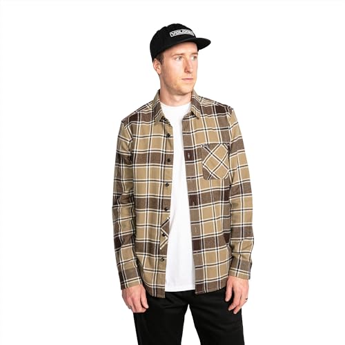 Image of Volcom Men's Caden Plaid Long Sleeve Flannel Shirt - Button-Front, Soft Brushed Cotton