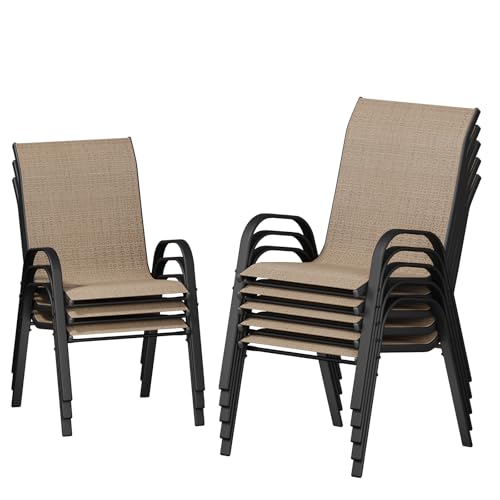 Image of UDPATIO Patio Chairs Set of 8, Stackable Outdoor Dining Chairs with High Back, Breathable Textilene Fabric Outdoor Chair All Weather, 350LBS Capacity for Garden, Backyard (Brown)