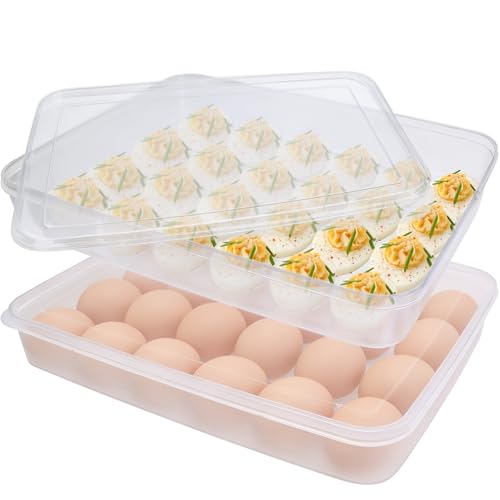Anyumocz 2 Pack Covered Egg Holder,Clear Egg Holder Storage Container,Stackable Plastic Refrigerator Egg Trays for Deviled Egg,Protect and Keep Fresh(48 Eggs)