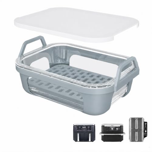 Image of Glass Air Fryer Liner for Ninja Dual Basket Air Fryers DZ401 DZ550 SL401, Reusable Borosilicate Glass Bowl with Silicone Base Handles, Dishwasher Safe Reusable Accessory Set with Tray & Lid
