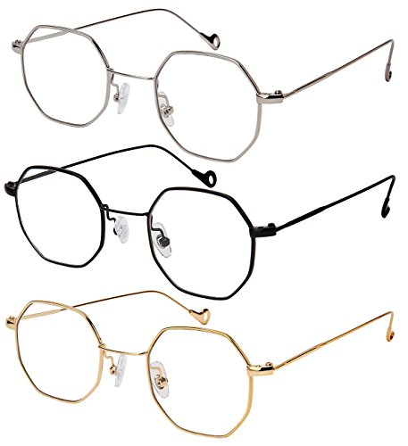 Edge I-Wear Retro Chic Octagon Shaped Metal Sunglasses w/Flat Lens M5112-FL3