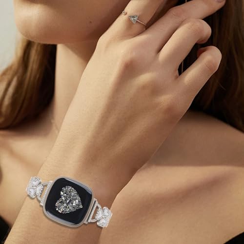 Bling Love Clover Bands For Women Compatible With Versa 4/Versa 3/Sense 2/Sense Stainless Steel Adjustable Replacement Strap.