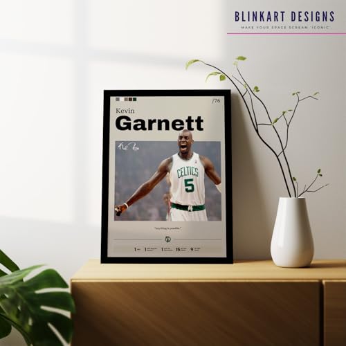 Image of BLINKART Kevin Garnett | Nba Basketball Player | Synthetic Wood Photo Framed Wall Hanging Poster For Room & Office Bedroom Living Boys And Girl Room Home Wall Hanging | 13x10 Inches