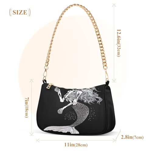 Mermaid Skull Shoulder Bag for Women, Handbag with Chain Strap, Soft Purse Tote Bag for Ladies2