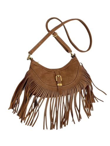MakeMeChic Women's Fringe Trim Hobo Bag PU Leather Single Strap Vintage Cowgirl Crossbody Handbags