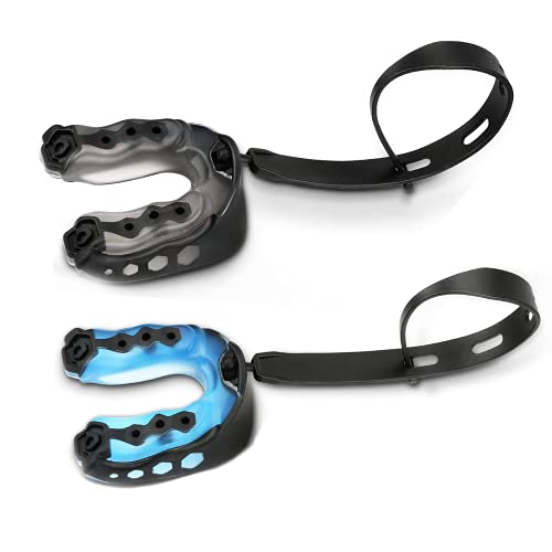 2 Pcs Mouth Guard with Strap,Professional Sports Mouthguard,Moldable Braces Mouthguard for Boxing, Jujitsu, MMA, Football, Basketball, Hockey, Karate, Rugby Teeth Armor to Protect Braces