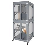 Outdoor Catio Enclosure on Wheel, 68" Large Catio Outdoor Cat Enclosure with Weatherproof Asphalt Roof & Sliding Doors, Wooden Cat Condo Cage Shelter Playpen with Napping House & 4 Jumping Platforms