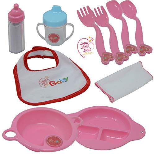 The New York Doll Collection Baby Doll Feeding & Caring Accessory Set in Zippered Carrying Case - 20 pc Accessories for Dolls
