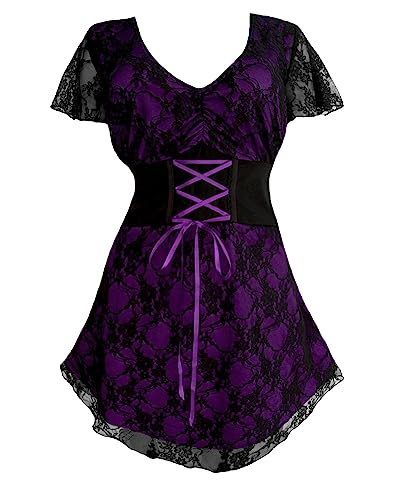 Dare to Wear Sweetheart Corset Top: Romantic Victorian Gothic Women's Plus Size Lace Chemise for Everyday Halloween Cosplay Festivals, Purple 4X