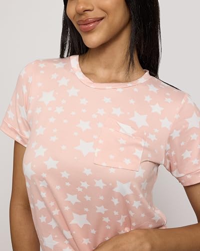 Real Essentials 2 Pack: Women’s Short Sleeve Pajama Short Set - Comfy Lightweight Soft Lounge Sleepwear (Plus4