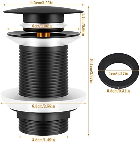 Iyowei Bathroom Sink Waste, Matte Black Basin Waste Black Bathroom Sink Plugs Pop Up Basin Waste Without Overflow for Bathroom Sink(with 1Pcs Spare Rubber Gasket)