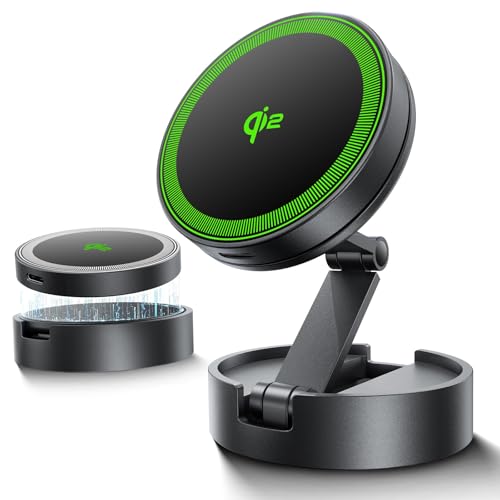 THREEKEY Qi2 Certified MagSafe Car Mount Charger,Car Wireless Charger,15W Magnetic Charger Fast Charging,Retractable Phone Holder with 360°Rotation,Car Mount for iPhone17-12&Galaxy S25 Ultra