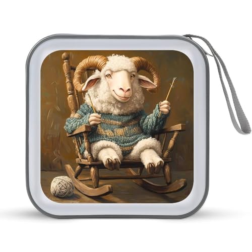 Sheep Knitting Print CD Case Portable DVD Holder Storage Organizer for Home Travel