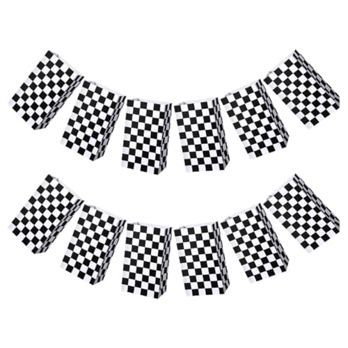 HOMSFOU Bolsas de Obsequio Diseño de Coches de Carreras a Cuadros, Papel Kraft Resistente, Paquete de 12 Unidades para Fiestas, Cumpleaños y Envoltorio de Dulces, Fondo Plano Estable