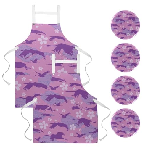Lot de 2 tabliers grues avec nuages multicolores pour cuisine et bar