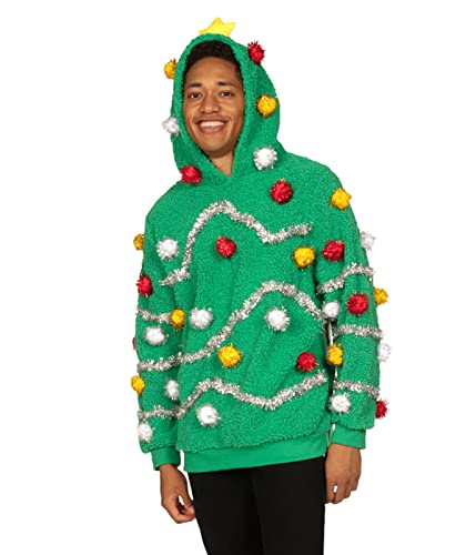 Tipsy Elves Fluffy Christmas Tree Hoodie with Tinsel and Baubles - Image 2