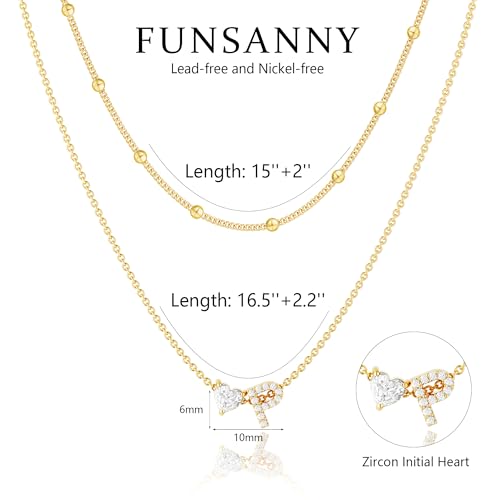 Initial Heart Necklaces for Women - Dainty Cute Necklace Small Layered 14K Gold Plated A-Z Letter CZ Pendant Trendy Satellite Chain Necklaces for Women Non Tarnish Gold Jewelry Set Gift