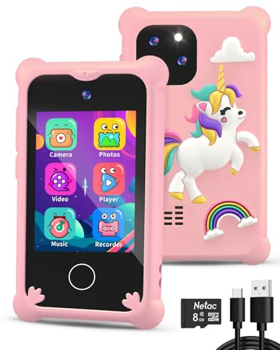 BESTOONE Upgrade Kids Phone Toys for 3 4 5 6 Year Old Girls and Boys, Toddler Emulated Touchscreen Smartphone with No Calls, No Internet, Christmas Birthday Gifts for Kids Ages 3-8 (Pink)