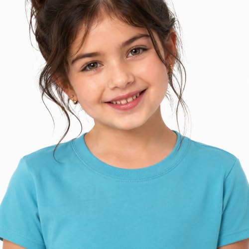 Image of Kids Round Neck Girls Tshirt | Short Sleeves | Natural Organic 100% Cotton Soft Comfortable Fabric | Plain Color Original Branded Half Sleeve | School t-Shirt for Girl Kid | Sleepwear Everyday Casual