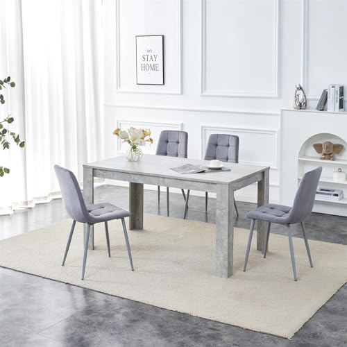 KOSY KOALA Dining Table Set of 4 - Kitchen Dining Table with 4 Grey Velvet Tufted Chairs (140cm L x 80cm W)