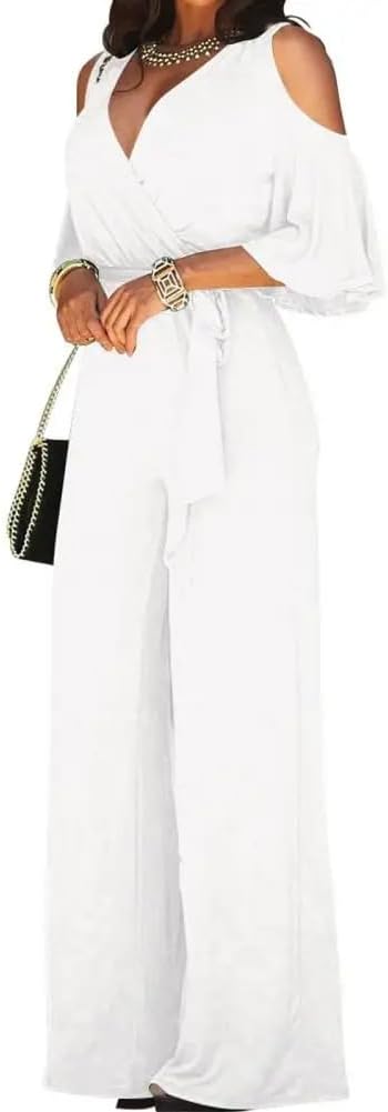Women's Spring Autumn Jumpsuit Hollow Out Strapless High Waist Belt Wide-Leg Jumpsuit For Women