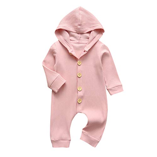 Shan-S Newborn Baby Girls Boys Romper Infant Solid Color Long Sleeve Buttons Hooded Jumpsuit Autumn Winter Clothes Outfits Clothes