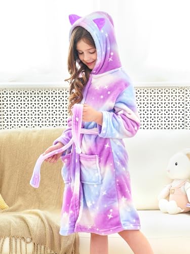 Image of Doctor Unicorn Soft Hooded Rainbow Bathrobe Sleepwear for Girls