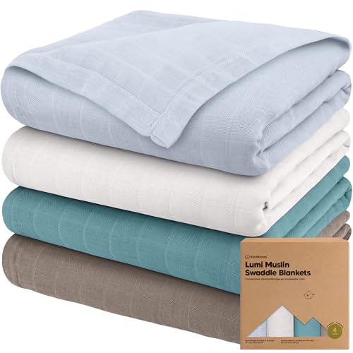 4-Pack Muslin Swaddle Blankets for Boys, Girls, Newborn Swaddles (Nimbus)