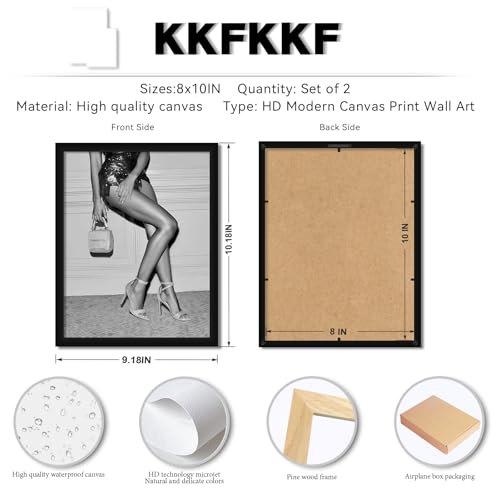 Black and White Fashion Wall Art Set of 3, Framed Canvas Prints with Solid Wood,Modern Glam Disco Ball, and Party Scene,Acrylic Covered Picture Painting for Living Room Bedroom Officen Hotel Studio 8x10IN by KKFKKF - Used condition - Image 2