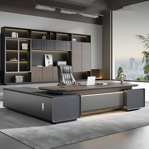 ZGNBSD L-Shaped Executive Desk with CPU Storage & Shelves