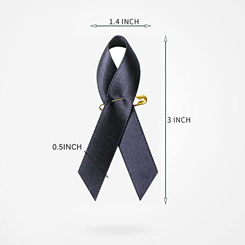 Image of 200 Pieces Black Satin Awareness Ribbons with Safety Pins 1.4 * 3 inch