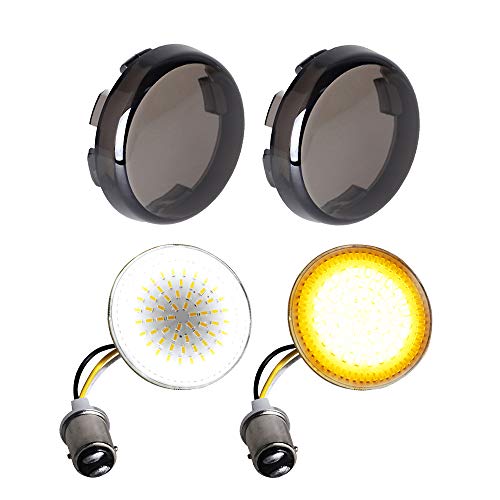 NTHREEAUTO 1157 LED Front Turn Signals 2 Inch Bullet Smoked Lens Cover Compatible with Harley Dyna Sportster Road King Street Glide Softail Iron 883, 2nd Gen SMD Bulbs