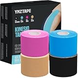 Kinesiotapes - 4 Rollen (5m x 5cm) – Kinesiologie Tape für Knie, Schulter & Handgelenk – Wasserfest, Hautfreundlich & Selbstklebend – Physiotherapie & Muskelunterstützung (Blau, Rose, Beige, Schwarz)