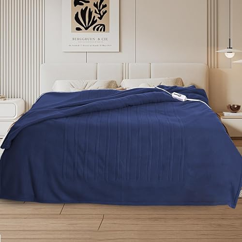 Eydna Electric Heated Blanket Full Size 72"x84",Fast Heating Throw, Soft Fleece for Bed & Sofa, 10 Hours Auto Off & 4 Heating Levels, Machine Washable, Gifts for Womens & Family-Dark Blue