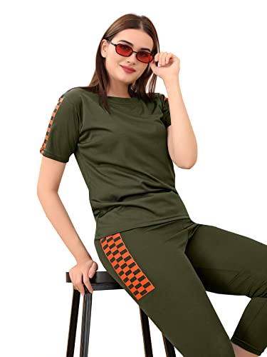 Image of DTR FASHION Lycra Blended Checkered Printed Tracksuit Co-ord Sets for Women TS HALF CHECKS NEW