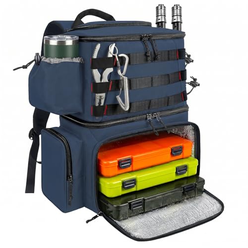 MATEIN Fishing Backpack for Boys, Water Resistant Fish Gear Backpack with Rod Holders, Tackle Storage Bag with Insulated Cooler for Shore Trips, Fishing Gifts for Boys