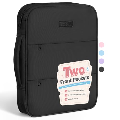 Sooez Cute Zipper Binder Bag, 1 Inch Binders 3 Ring O-Ring with Handle
