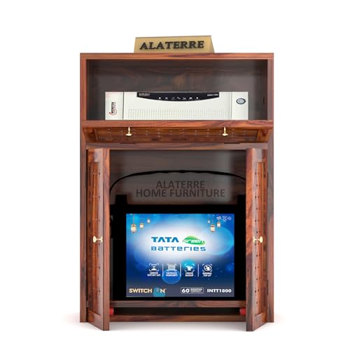 Image of Solid Sheesham Wood Inverter Battery Cabinet for Home & Office || Wooden Storage Cabinet || Electic Safety Box || Single Battery Box || Cabinet Unit || Honey Finish