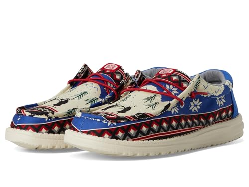 Hey Dude Wally Holiday Cheers - Loafers for Men - Textile Upper - Elastic Laces - Synthetic Outsole White/Multi 9 M