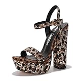 Cape Robbin Women's Rhinestone Platform Heels - 5.5-inch Heel with 1.5-inch Platform - Memory Foam Cushioned Ankle Strap Sandals - Dressy Chunky High Heels for Women Footwear (Rosss) Leopard 11
