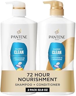 Pantene Shampoo & Conditioner Set, Classic Clean - Pro-V Nutrients for Dry, Color-Treated Hair, Healthy Looking Hair Every Wash, Antioxidant-Rich, 52.8 Oz Total + Miracle Rescue Shot (0.5 Oz)