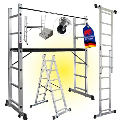 PROREGAL Échafaudage de Chantier MULTISTEP, Aluminium 3en1, 2x6 échelons, 2,7m Capacité de Charge 150kg, Echafaudage de Travail Echelle Double Echelle Simple