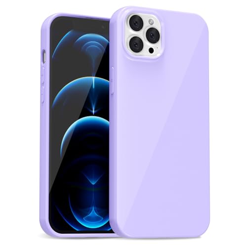 uvcoat for iPhone 12 Pro Max Case Silicone, Glossy Cute Jelly Soft Rubber Gel Protective Plastic Phone Case, Thin Ultra Slim Plain Solid Color Cover for Women, Purple Lavender