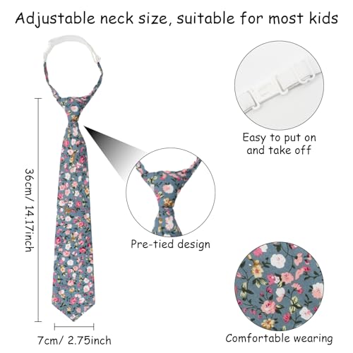 Boys Ties, Kids Floral Tie, Pre-Tied Clip on Neckties, Solid Color Cotton Ties for Kids3