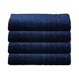 Mosobam 700 GSM Hotel Luxury Bamboo Viscose-Cotton, Bath Towel Sheets 35X70, Navy Blue, Set of 4, Ov