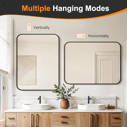 Image of Delma Bathroom Vanity Mirror, Black Framed Mirror for Over Sink, 30x40