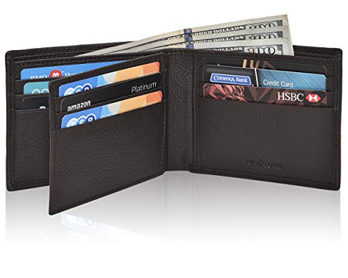 Leather Brown Front Pocket Wallets for Men-Slim RFID Protected 1 ID Bifold Wallet