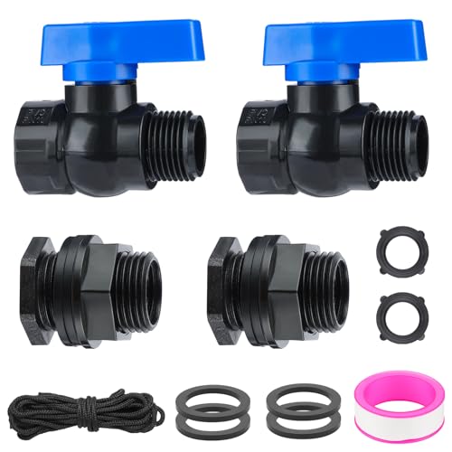 PVC Rain Barrel Spigot Kit 3/4' GHT Garden Diverter Kit With Bulkhead Fitting Garden Hose Faucet Thread Ball Valve for Water Adapter Tanks, Aquariums Rain Barrel Diverter Kit （2 Pack）
