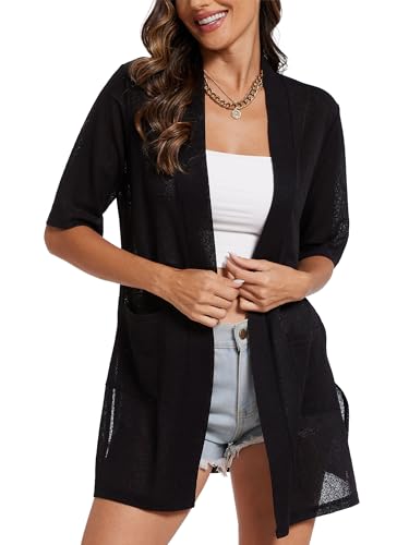 Spicy Sandia Women's Short Sleeve Sheer Summer Cardigans Lightweight Open Front Duster with Pockets3