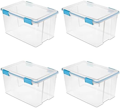 54 Quart Clear Plastic Stackable Storage Container Box Bin with Air Tight Gasket Seal Latching Lid Long Term Organizing Solution, 4 Pack